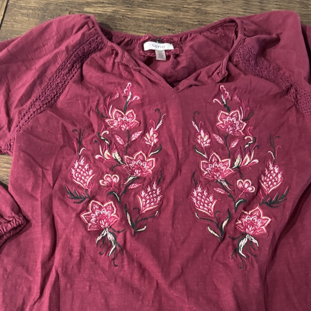 Cupid Burgundy Floral Embroidered Mini Dress